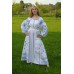 Boho Style Ukrainian Embroidered Maxi Broad Dress White with Blue Embroidery